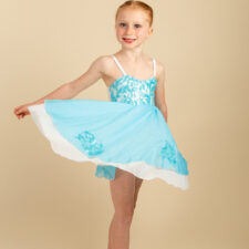 Pale blue and white skirted leotard