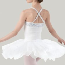 White and silver leotard and tutu skirt