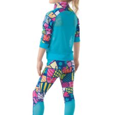 Turquoise and neon multi print hip hop catsuit with jacket