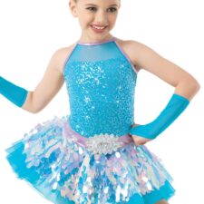 Turquoise and pink sequin skirted biketard with gloves (missing hair accessory)
