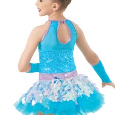 Turquoise and pink sequin skirted biketard with gloves (missing hair accessory)