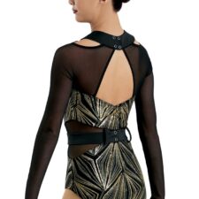 Black and gold sparkle leotard with mesh sleeves