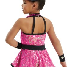 Hot pink and black sparkle skirted biketard and mini hat