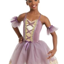 Mauve and gold character style skirted leotard (arm cuffs not included)
