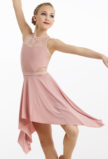 Dusty Rose Skirted Leotard With Lace Neckline And Strappy Back Suite 109 