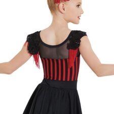 Red and black striped leotard with attached half skirt