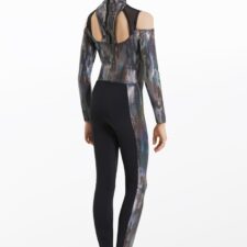Black catsuit with iridescent bodice and sleeves