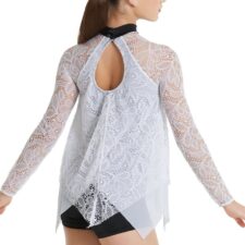 Black leotard with white lace overlay