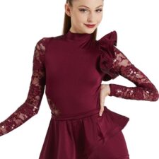 Biketard with sequin lace sleeves and peplum