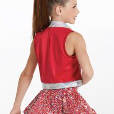 Red and silver sparkle biketard and vest