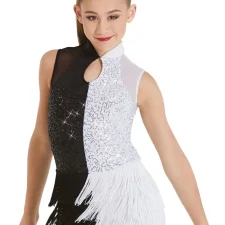 Black and white sequin fringed biketard