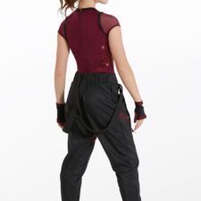 Black cherry and black sequin leotard and hip hop trousers with mitts and bandana