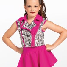 Hot pink and silver skirted biketard with vest (missing hair bow)