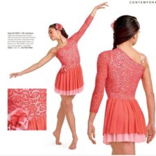Coral and pink lace skirted leotard