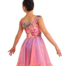 Pink and floral flowy skirted leotard