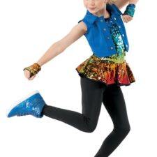 Multi colour sequin catsuit with peplum and vest (mitts and scrunchie not included)