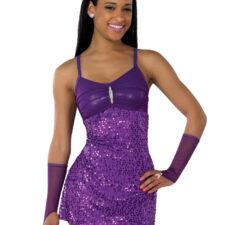 Fuchsia sequin skirted leotard with diamante brooch (does not include gloves)