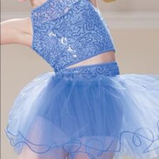Periwinkle sequin crop top and bike shorts with attached tutu skirt