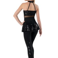 Black sequin and mesh leotard and matching peplum leggings