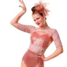 Coral sparkle leotard with lace detail