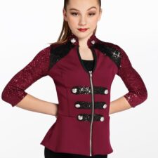 Burgundy and black military inspired sequin jacket (biketard not included)