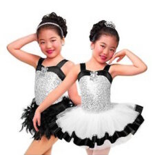 White and black sparkle leotard with tutu or feather skirt