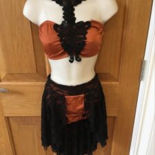 Rust and black 2 piece with lace skirt and bodice detail