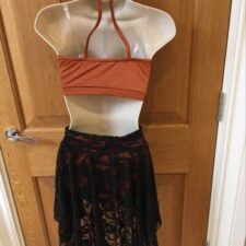 Rust and black 2 piece with lace skirt and bodice detail