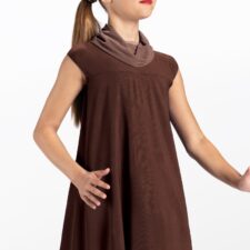 Chocolate dress with mesh hem and attached leotard