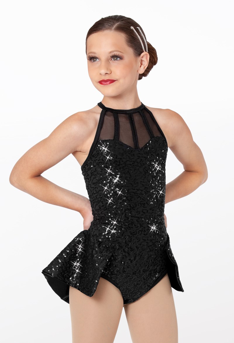 Black Sequin Leotard With Peplum Skirt Suite 109