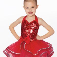 Red sequin leotard with silver trimmed tutu skirt