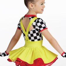 Yellow, black, white and red check skirted biketard (hair bow, mitts and socks not included)