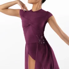 Purple lycra and chiffon skirted leotard with sequin embellishment