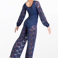 Navy jumpsuit with lace legs and sleeves