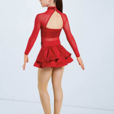 Red sequin and mesh leotard with skirted bustle (has some glue showing on belt - see photo)
