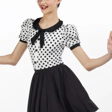 Black and white spotty skirted leotard (pale blue sequins added to collar and belt - hat not included)
