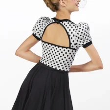 Black and white spotty skirted leotard (pale blue sequins added to collar and belt - hat not included)