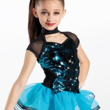 Turquoise and black sequin skirted leotard