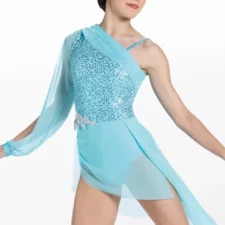 Pale blue sequin skirted leotard with chiffon skirt and sleeve