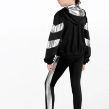Black and metallic silver hooded jacket and leggings
