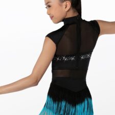 Turquoise and black fringed leotard with diamante trim