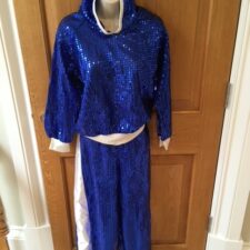 Royal blue sequin and white hooded top and trousers
