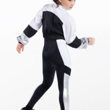 Black, metallic gold and white catsuit and jacket