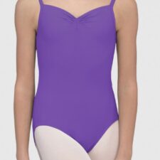 Purple camisole leotard with rouched front