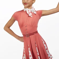 Cinnamon and white spotty skirted leotard with neck bow (hair accessory not included)