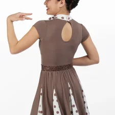 Cinnamon and white spotty skirted leotard with neck bow (hair accessory not included)