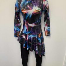 Metallic firework fabric and black catsuit with skirt