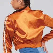 White satin jacket with black piping