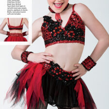 Black and red sequin crop top and shorts