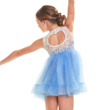 Pale blue and white lace skirted leotard